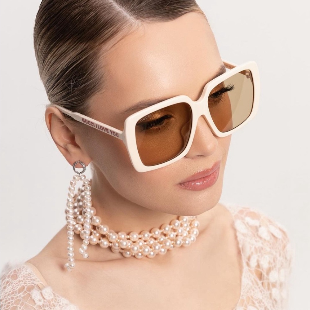 GUCCI GG0567SAN 006 square sunglass ivory white frame brown/light mirror lenses - Picture 1 of 16